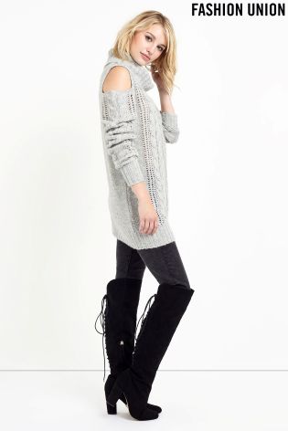 Fashion Union Cold Shoulder Cable Knit